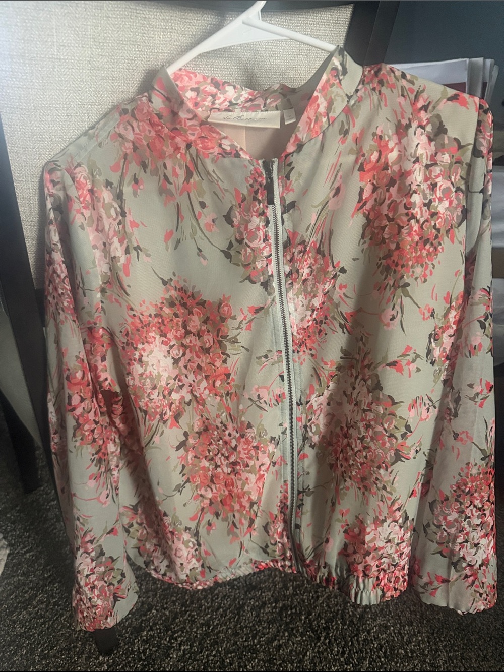 Floral sheer Zip-Front Bomber Jacket Style - Pink Floral